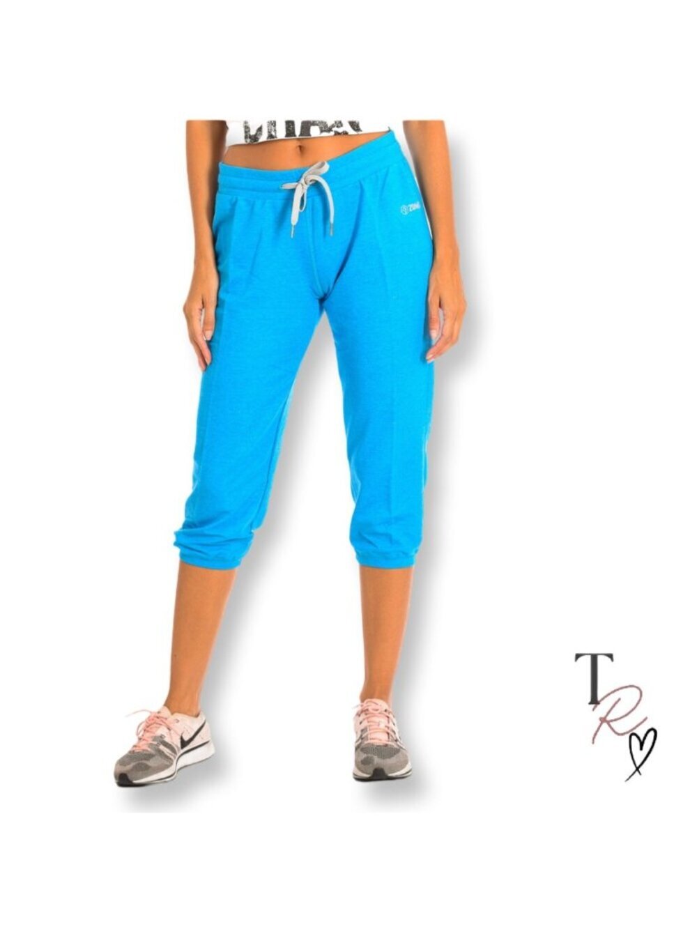 Zumba Fitness Capri Cropped Sweatpants Dance Joggers in Blue Size Medium